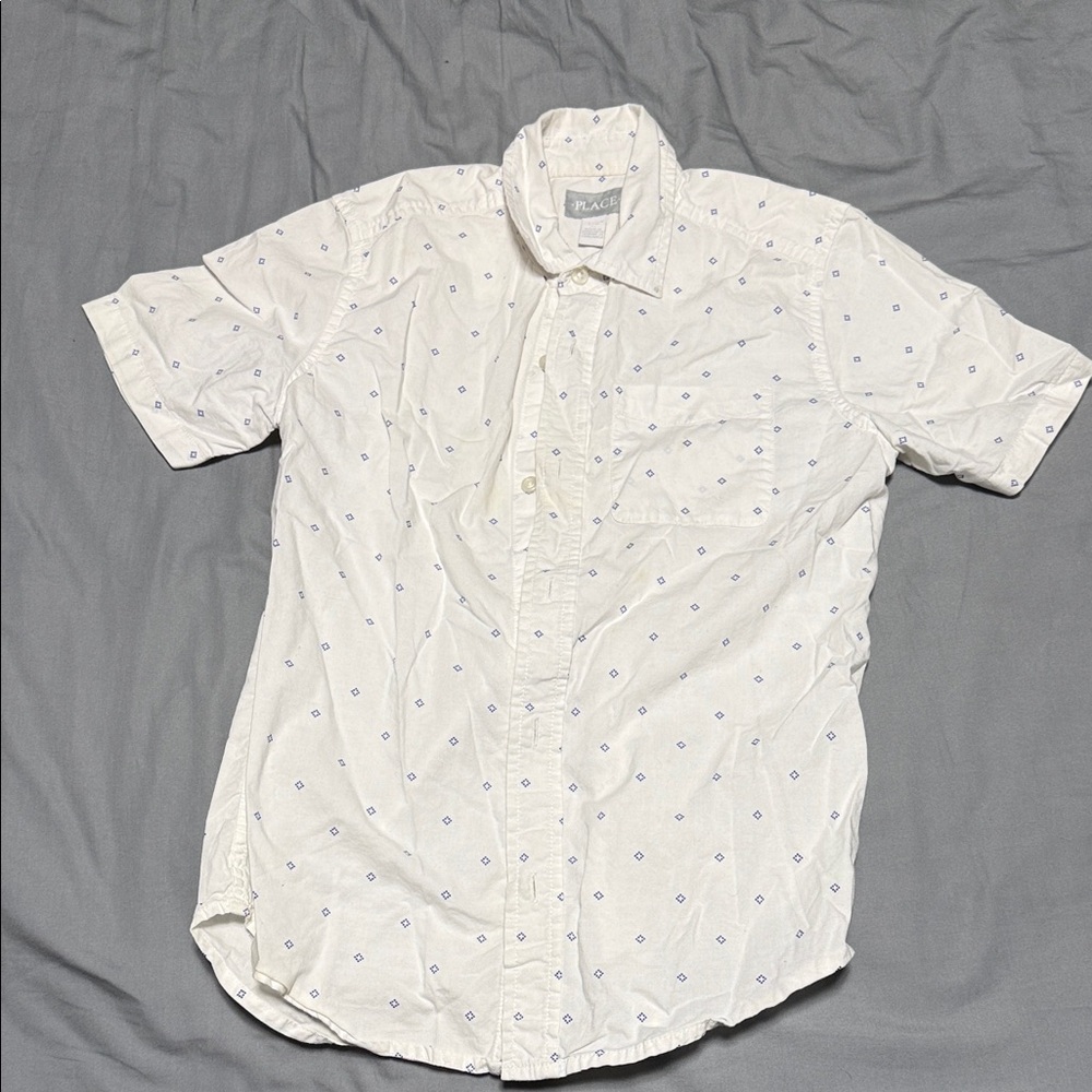 The Children's Place White and Blue Patterned Button Down Shirt